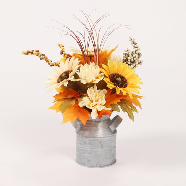 Décoration automnale en fer forgé en forme de seau avec tournesol, jardinière de table en fer forgé pour la fête des récoltes, A# 30*20 cm