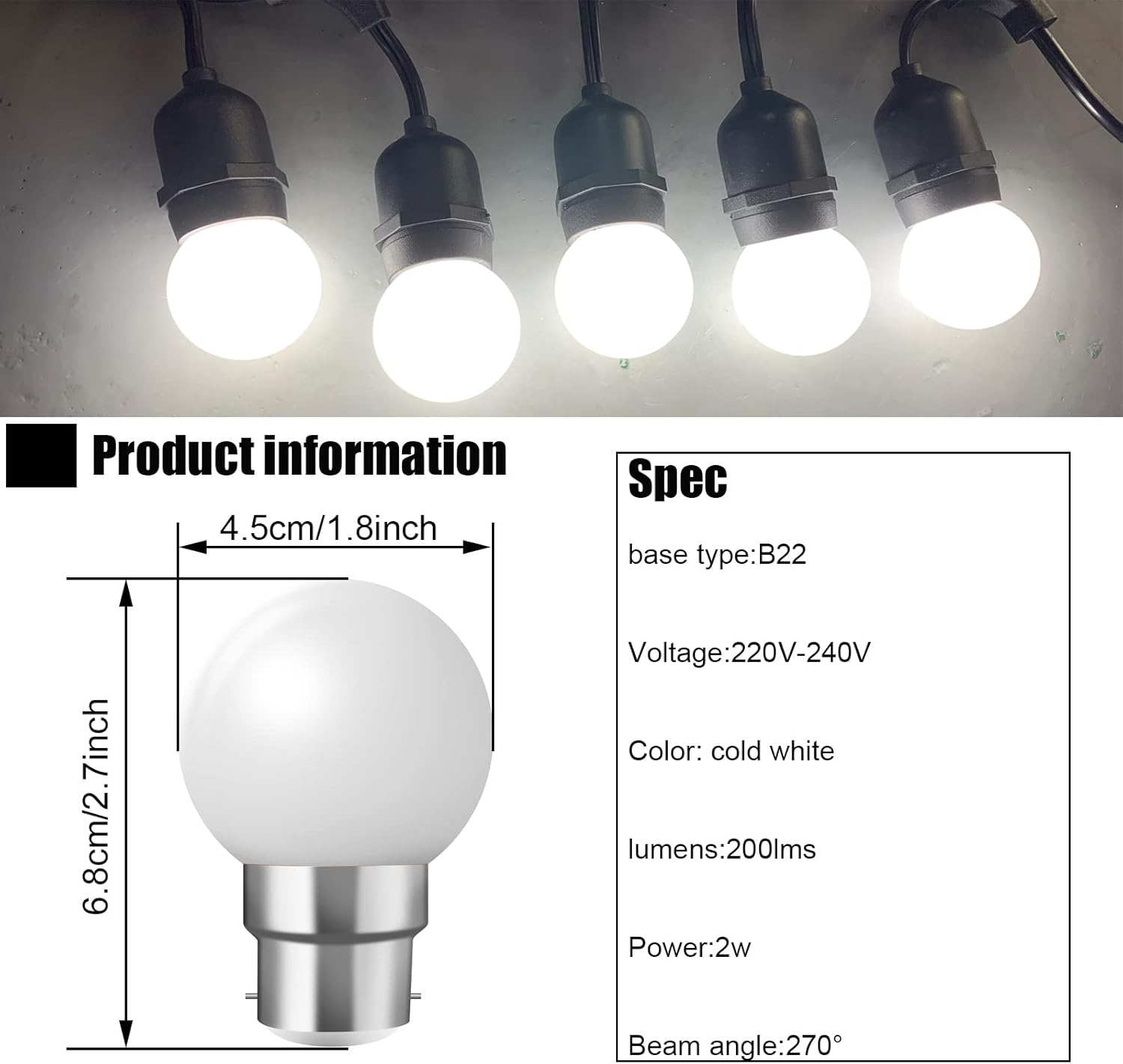 Lot De 16 Ampoules LED Colorées B22 G45 2W - Décoratives