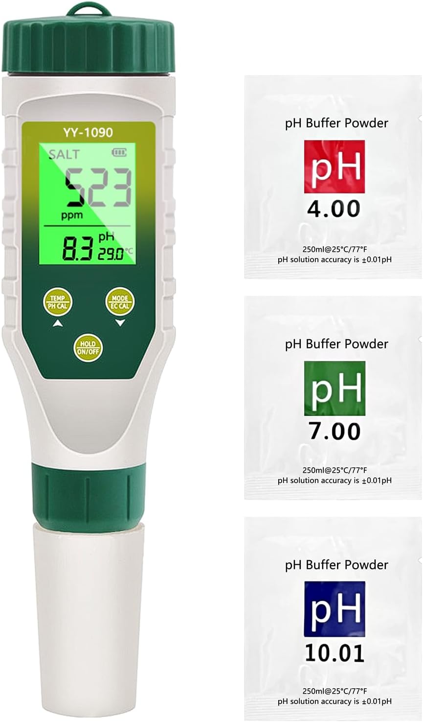 Testeur Qualité Eau 7-en-1 - PH, TDS, EC, ORP, Salinité, Température - Stylo étanche IP67, écran LCD