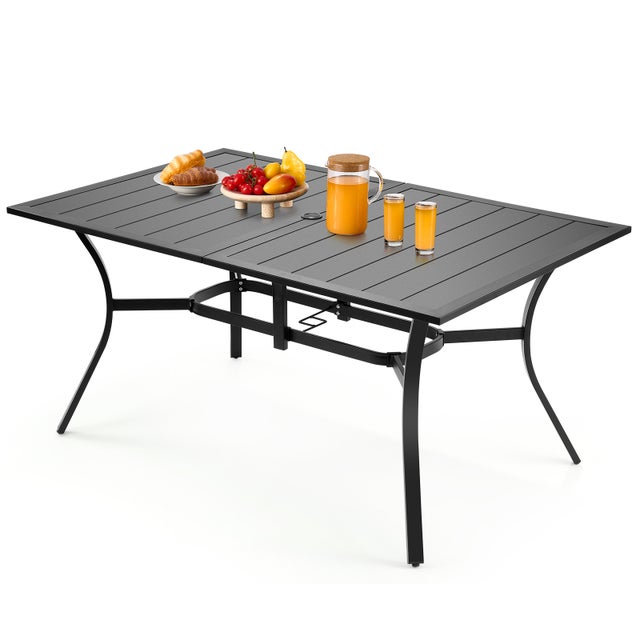 Table manger VEVOR patio extérieur 1500 mm, rectangulaire en acier et métal, pour 4-6 personnes, trou pour parasol 38 mm, pour jardin, véranda, noir