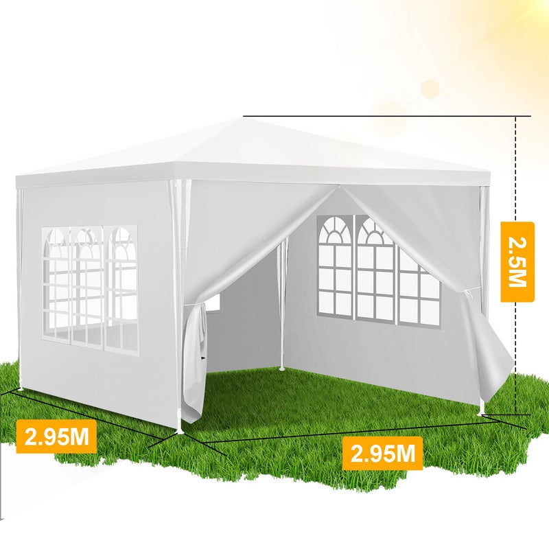 Carpa Pabellón Jardín - Fácil de limpiar, duradera con paredes laterales, carpa perfecta para fiestas 3x3m Blanca - 2