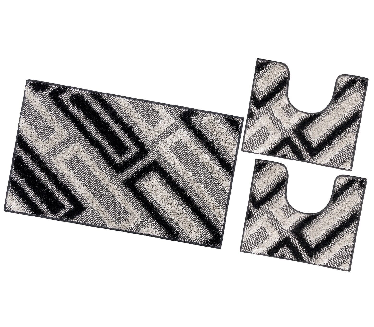 Zestaw 3 Dywaników Mata łazienkowa Nowoczesny Miękki Absorbent Antypoślizgowy Zmywalny Czarny