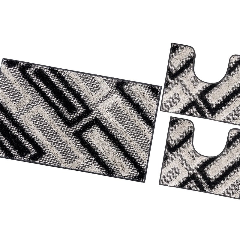 Zestaw 3 Dywaników Mata łazienkowa Nowoczesny Miękki Absorbent Antypoślizgowy Zmywalny Czarny