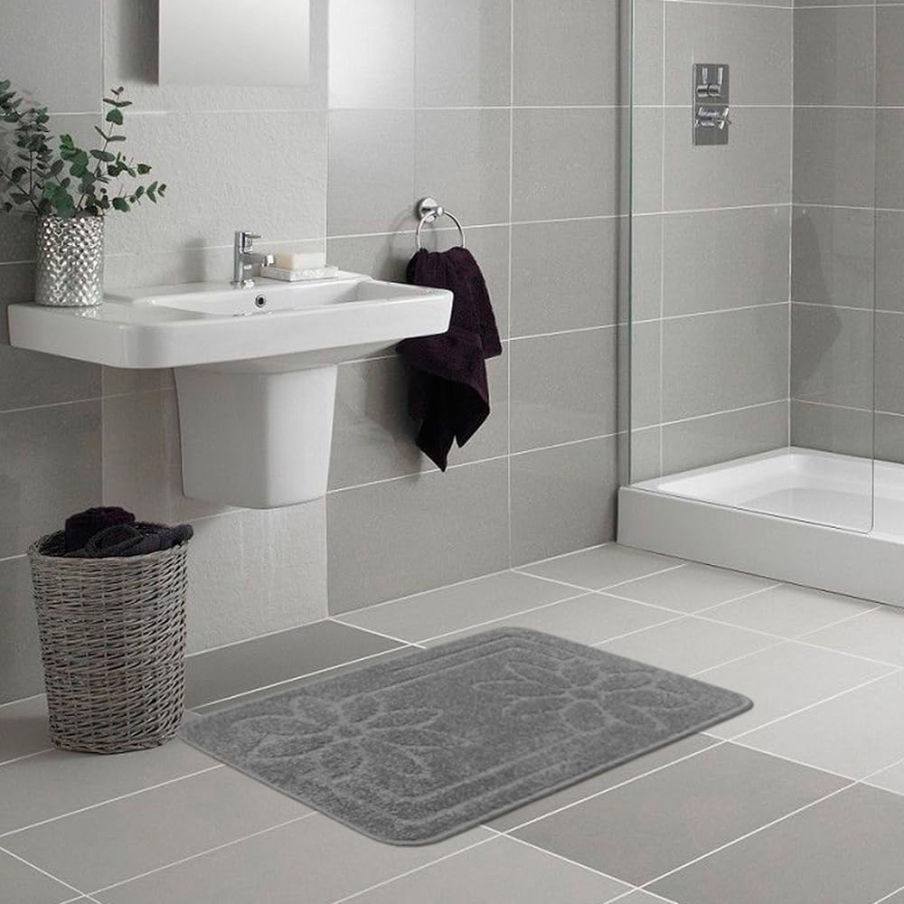 Tapete Banho Cor Sólida Antiderrapante Absorvente Tapete De Cabeceira 100% Fabricado Em Itália Cinzento 50x110cm - 3