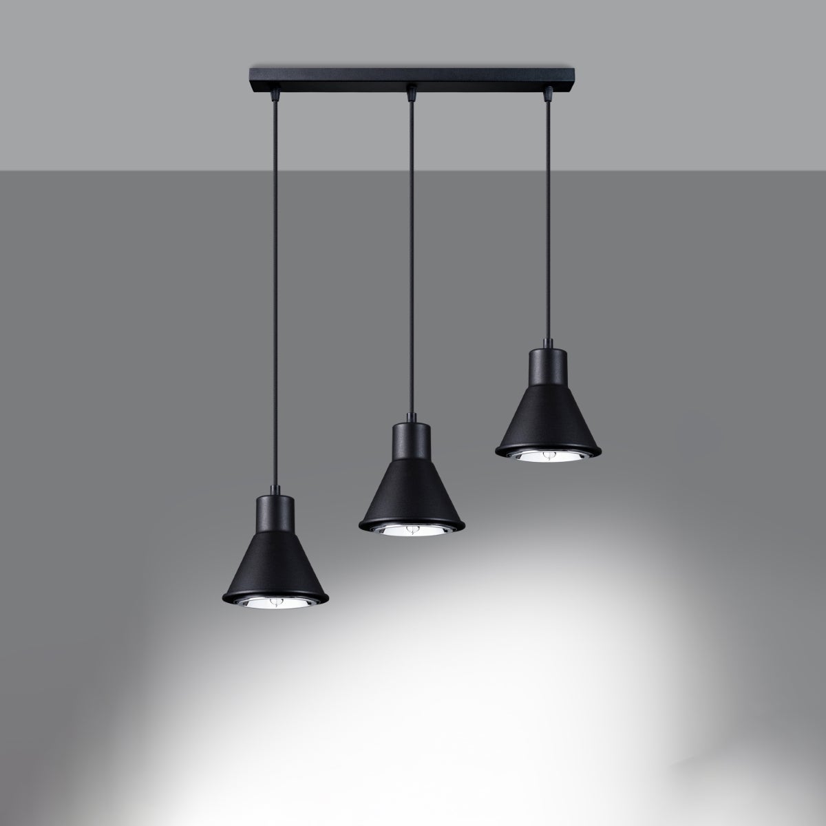 Lampa wisząca ZYLATA 3 czarna [ES111] LED 3000K - 45x14x120cm Sollux