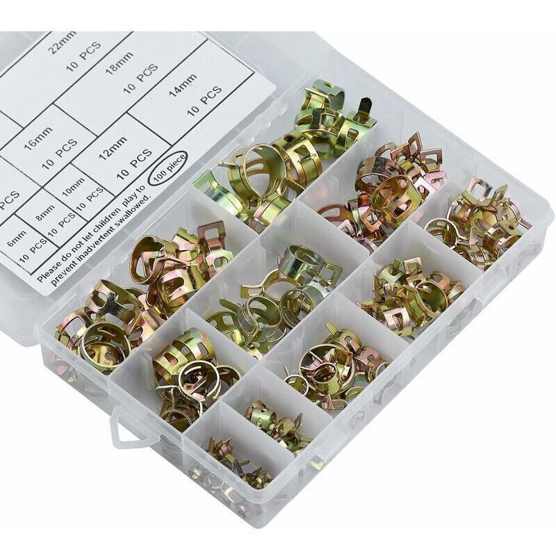 Lot de 100 colliers de serrage à ressort 6-22 mm, réglables pour ...