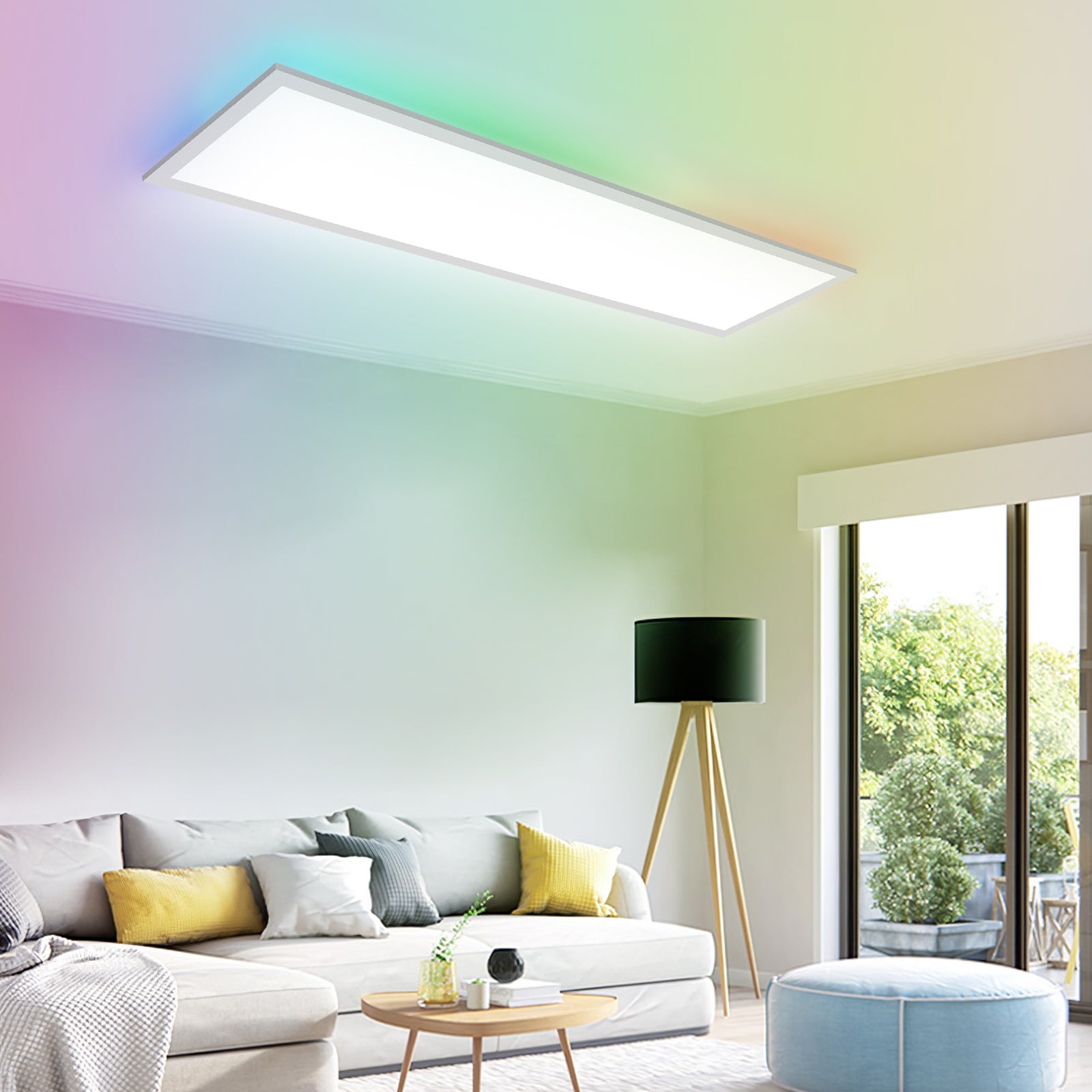 LOVHAUS Lampa Sufitowa LED 120x30cm z Podświetleniem RGB 7 Kolorów i Pilotem, Regulacja Barwy i Jasności 3000K-3600K, Pamięć, 36W, Biała