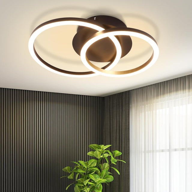 NETTLIFE Lampa sufitowa LED Lampa sufitowa 24W Nowoczesny design Okrągły Ciepły biały 3000K Czarny 2 pierścienie