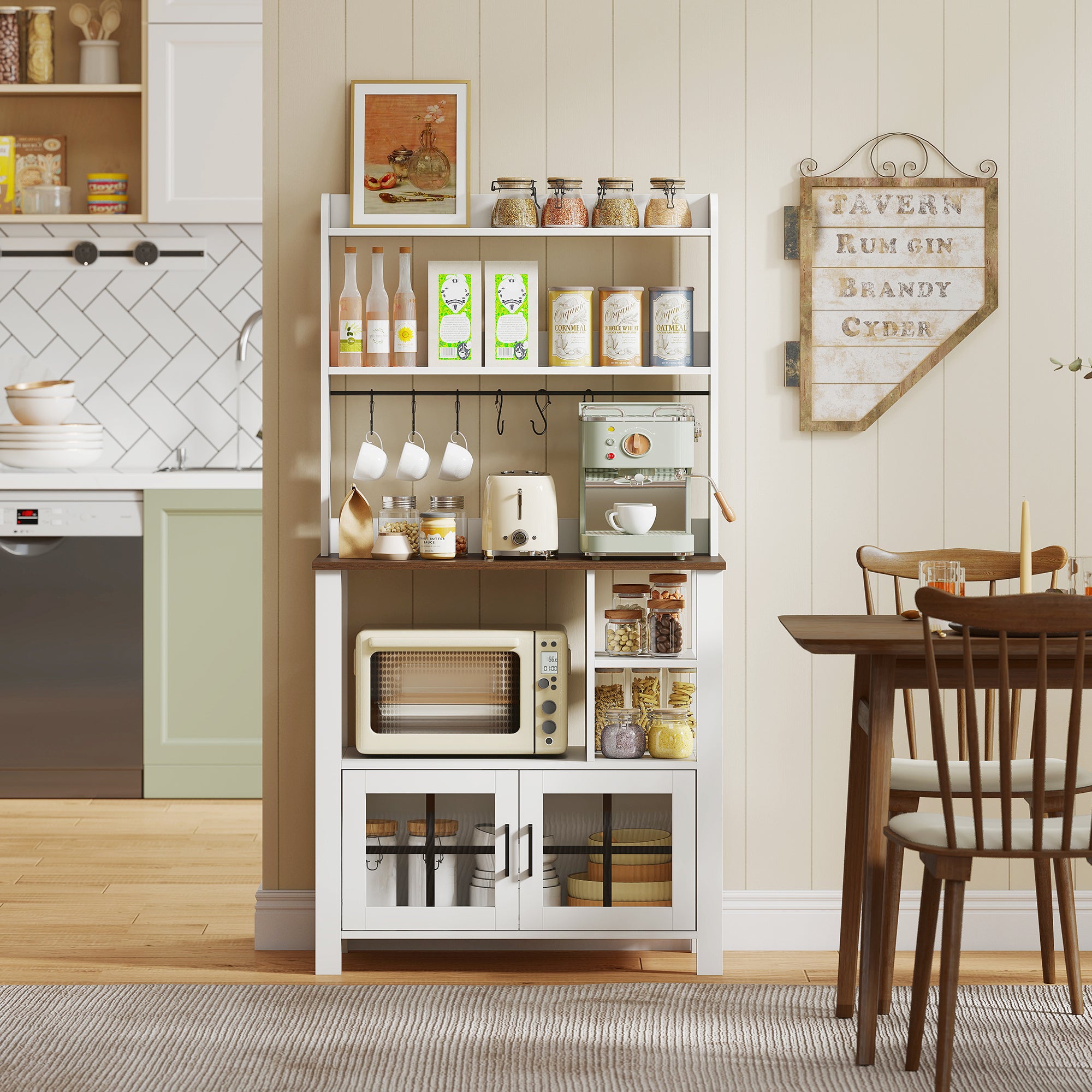 Alacena de Cocina HOMCOM Melamina de Madera, Vidrio Blanco 80x40x152 cm 83A-367V00WT - 4