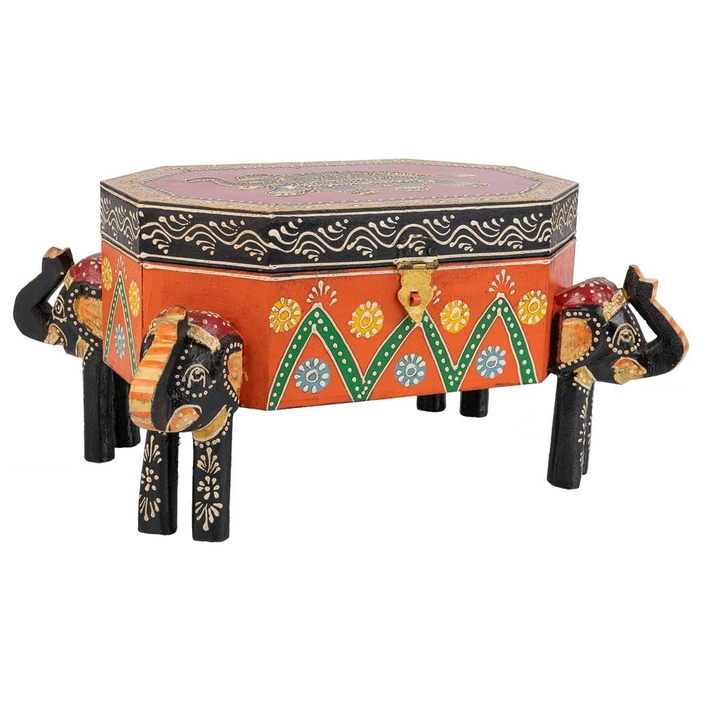 Baúl joyero de madera pintado artesanal multicolor 33x20x15