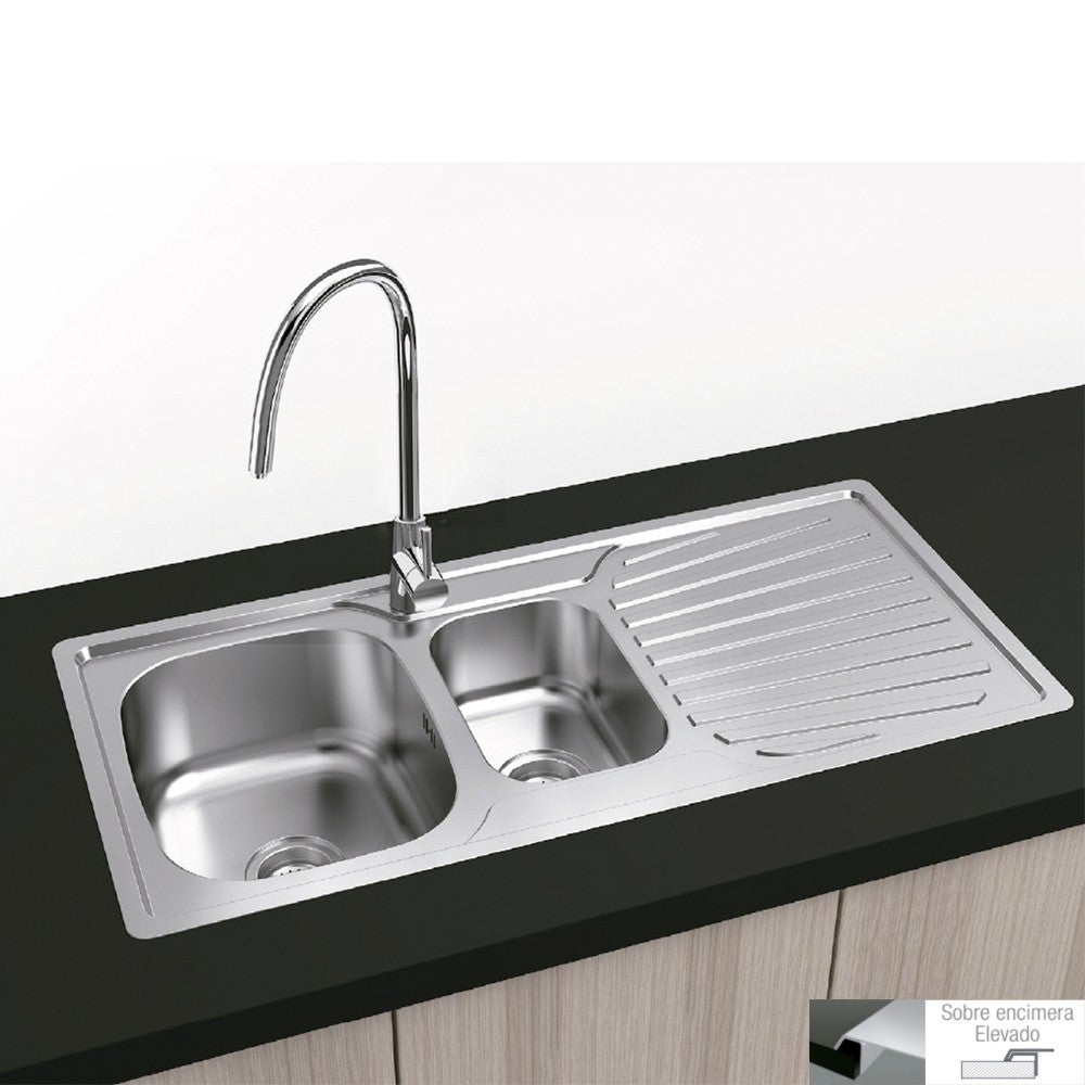 Fregadero encastrar cuadrado florencia 100x48 - 1 seno 1/2 y escurridera - acero inox
