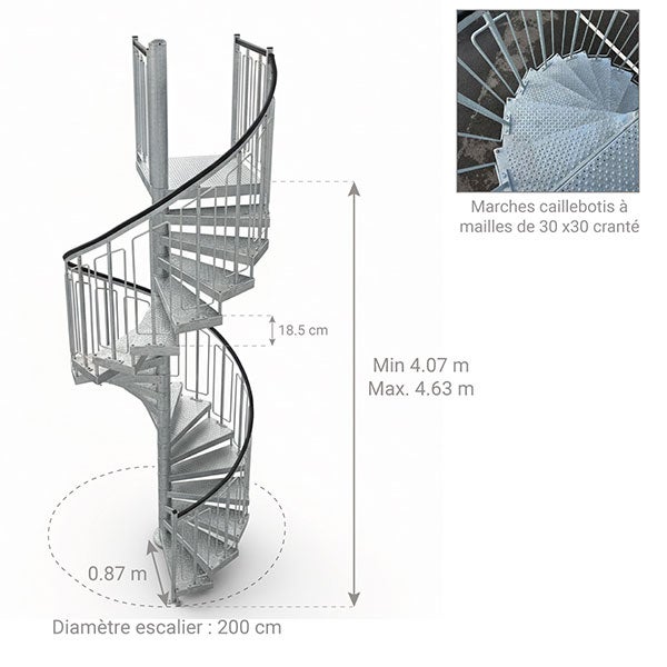 Escalier industriel hélicoïdal 25 marches - Hauteur à franchir 4,63m - HELI200-463-25-GA - 2