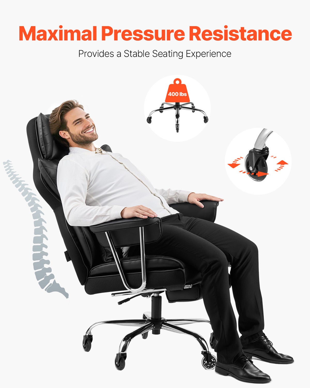 Chaise Exécutive Dossier Haut SucceBuy avec Fonctions Avancées, Noir, Confort et Adaptabilité Supérieurs pour Longues Heures de Travail - 6