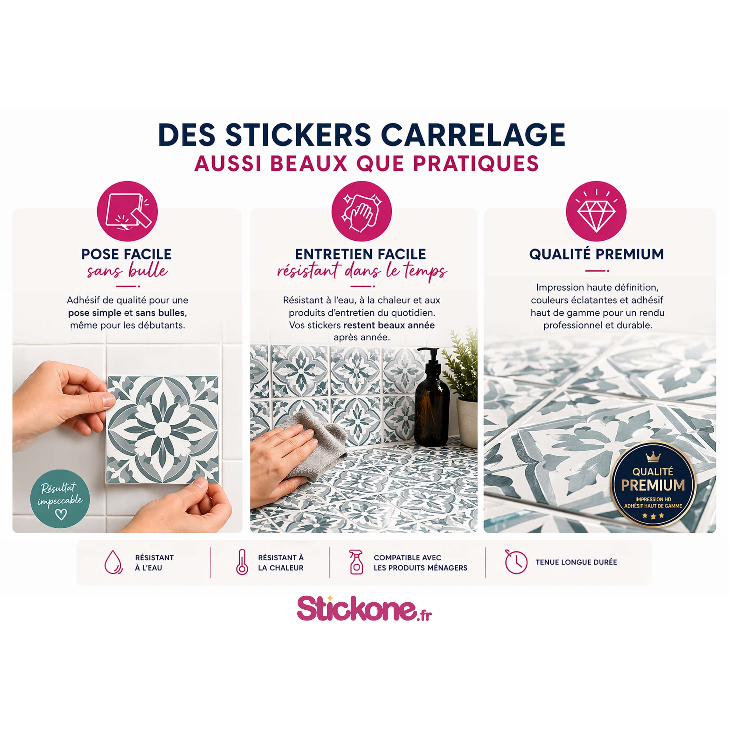 Stickers carrelage carreaux de ciment 10x10cm - Kit de 12 - 5