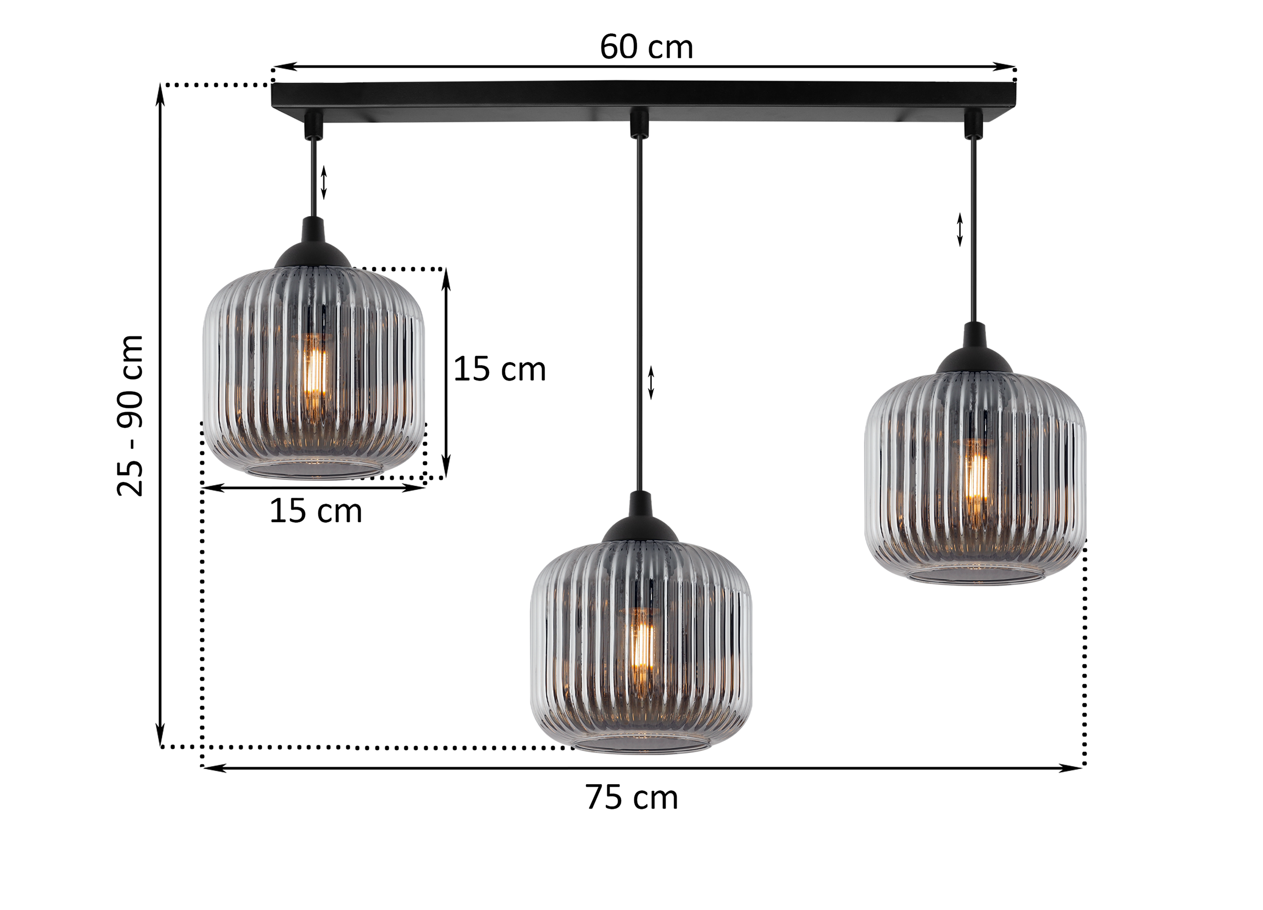 Lampa sufitowa wisząca Riffle loft 3xE27 klosz walec grafit Light Home LH - 6