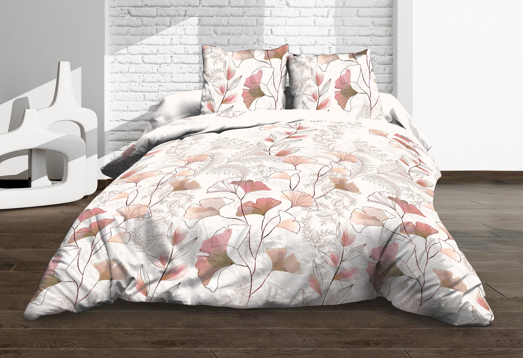 Parure Drap plat + drap-housse 140x190 + 2 T - Pur coton 57 fils - Kyoto - 4