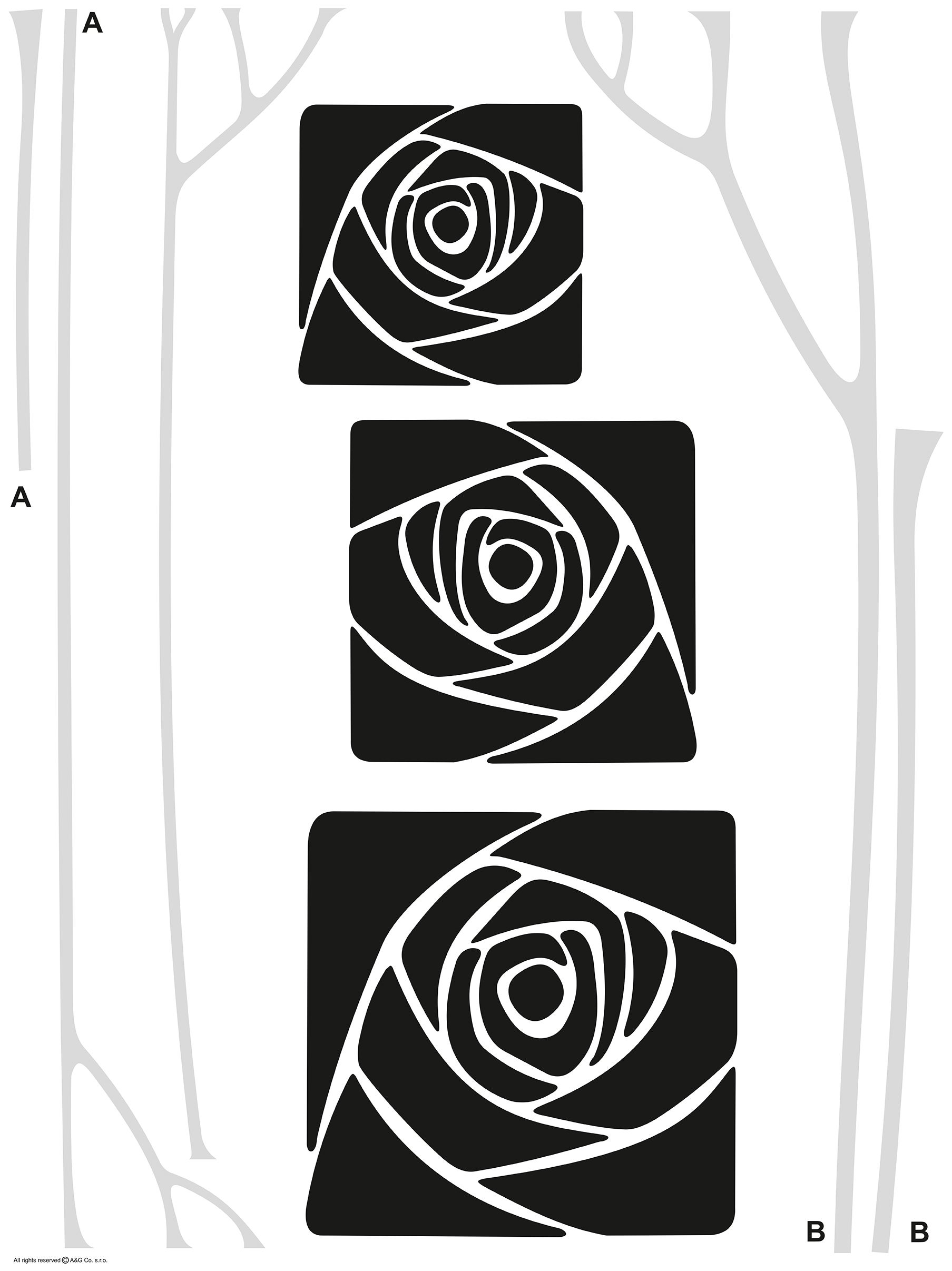 Mural decorativo autoadhesivo flores blanco y negro y gris - 85 x 65 cm - sanders & sanders