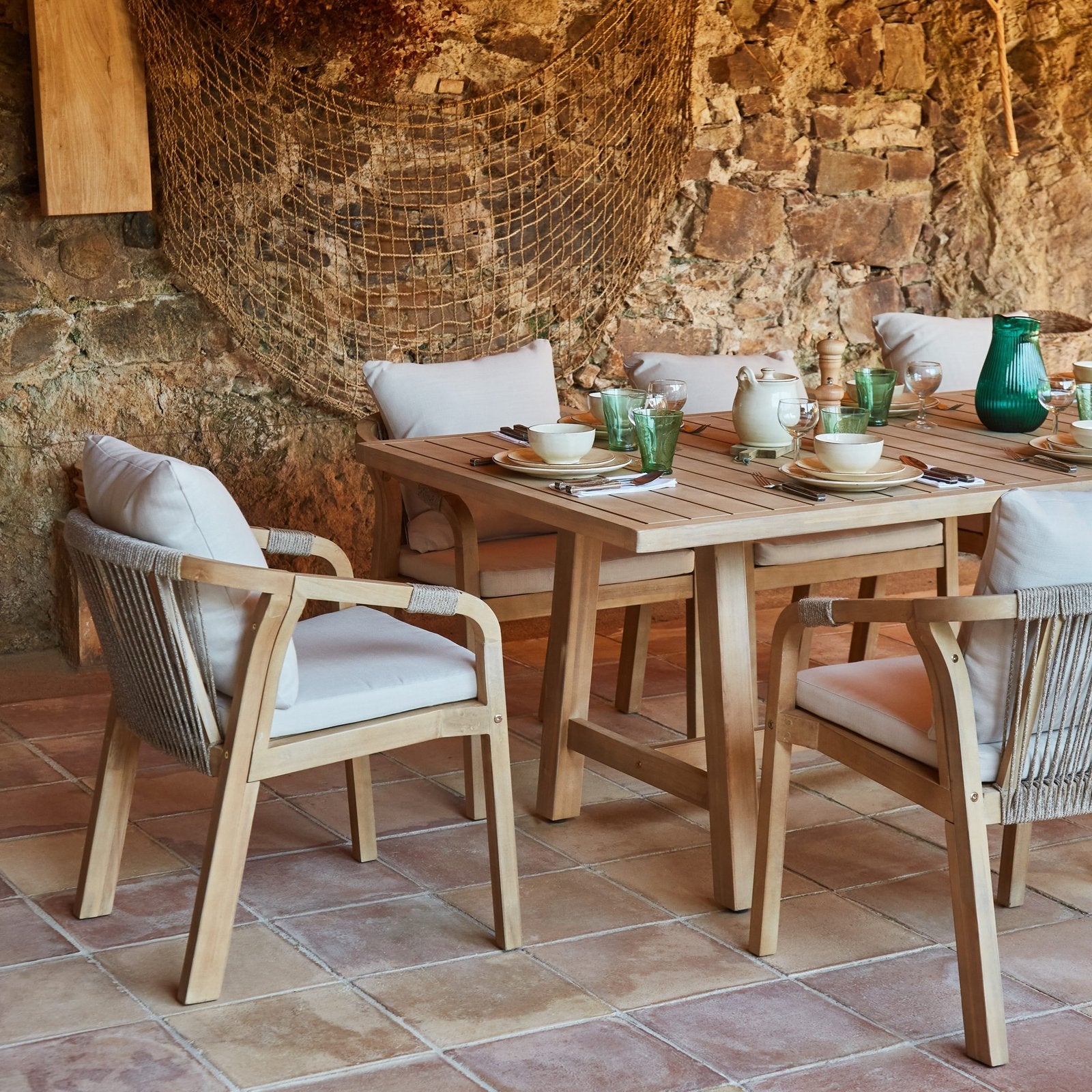 Lot de 4 chaises de jardin en bois d'acacia et en corde tressée - Siena - 5