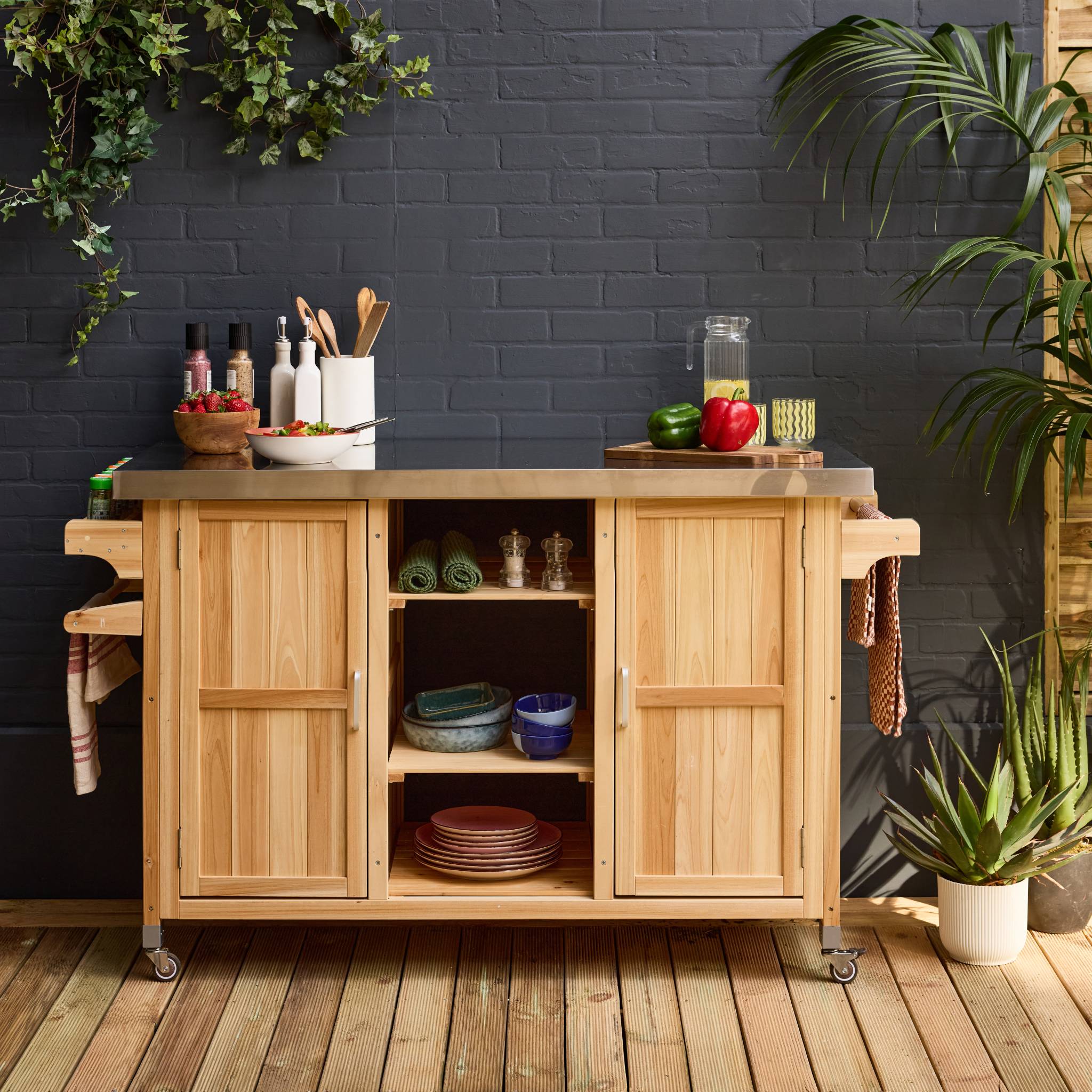 Cuisine d'extérieure 130cm bois avec poignées. 7 espaces de rangement L 130 x l 60 x h 89.5cm LOTUS - 2