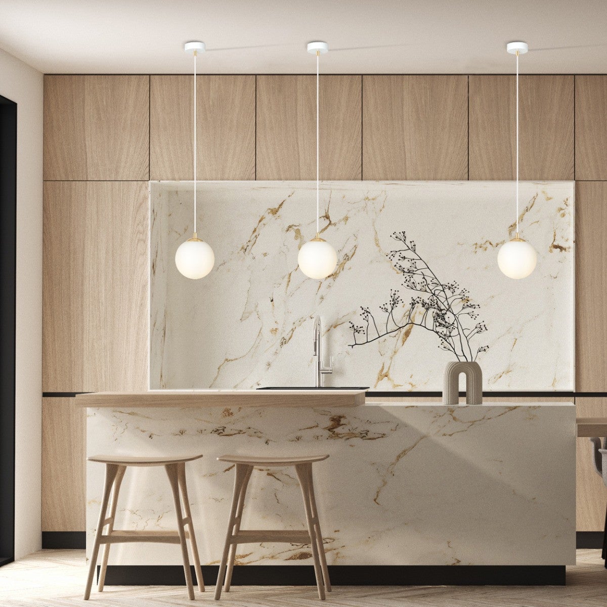 Lampa sufitowa wisząca Royal biało-złota 1xE14x10W szklana kula wym: 100 x 14 x 14 cm szkło Emibig - 3