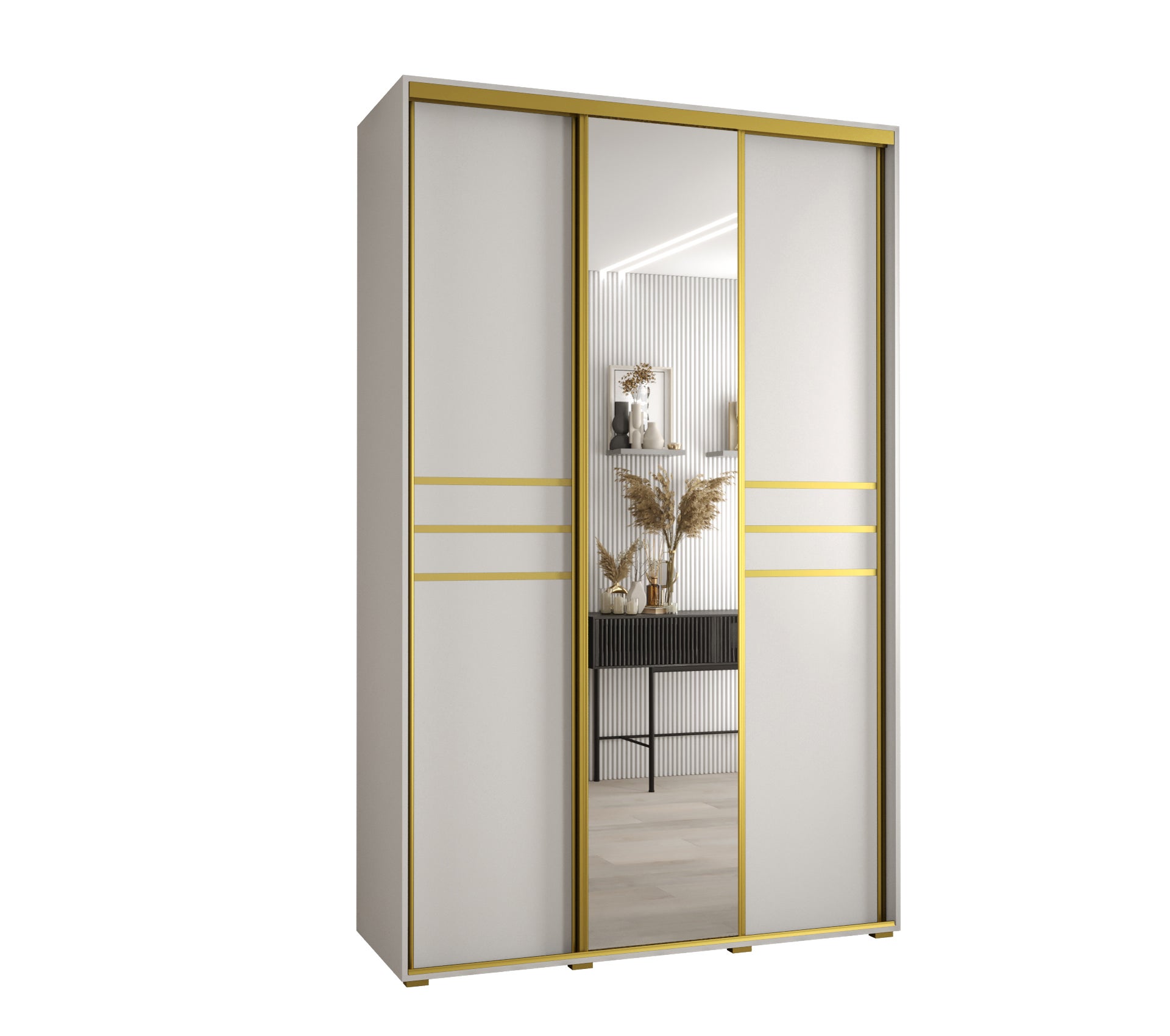 Szafa przesuwna z lustrem wysoka Davos 11 150 x 60 x 235,2 cm biały + biały + u. złoty - Abiks Meble