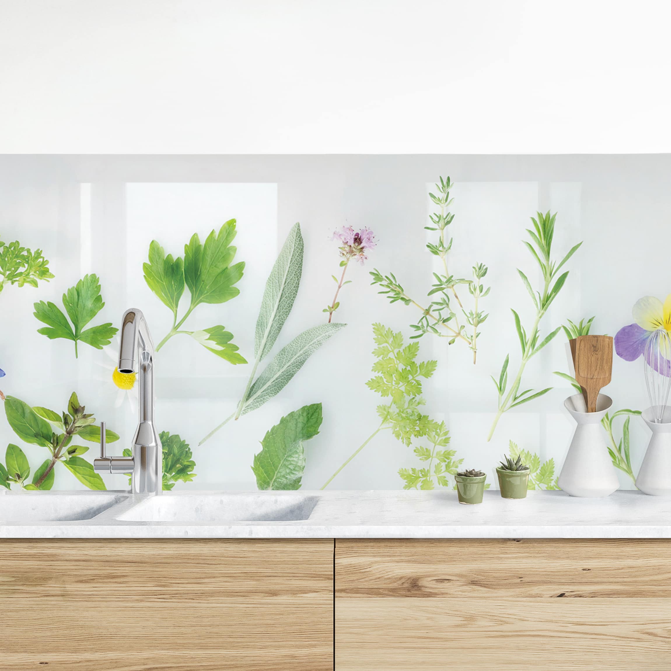 Salpicadero cocina adhesivo - herbs and flowers ii 140 x 40 cm