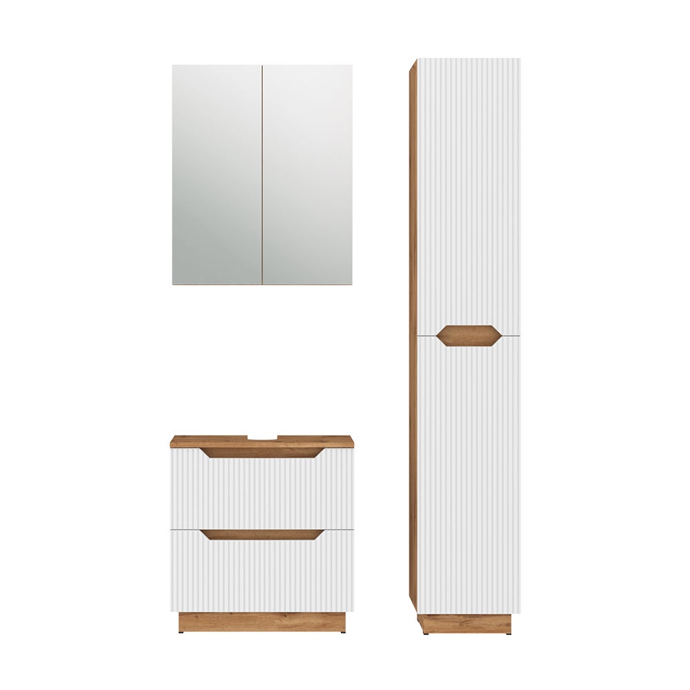 Vicco Zestaw mebli łazienkowych Lotta, Dąb/białe paski, 3 części