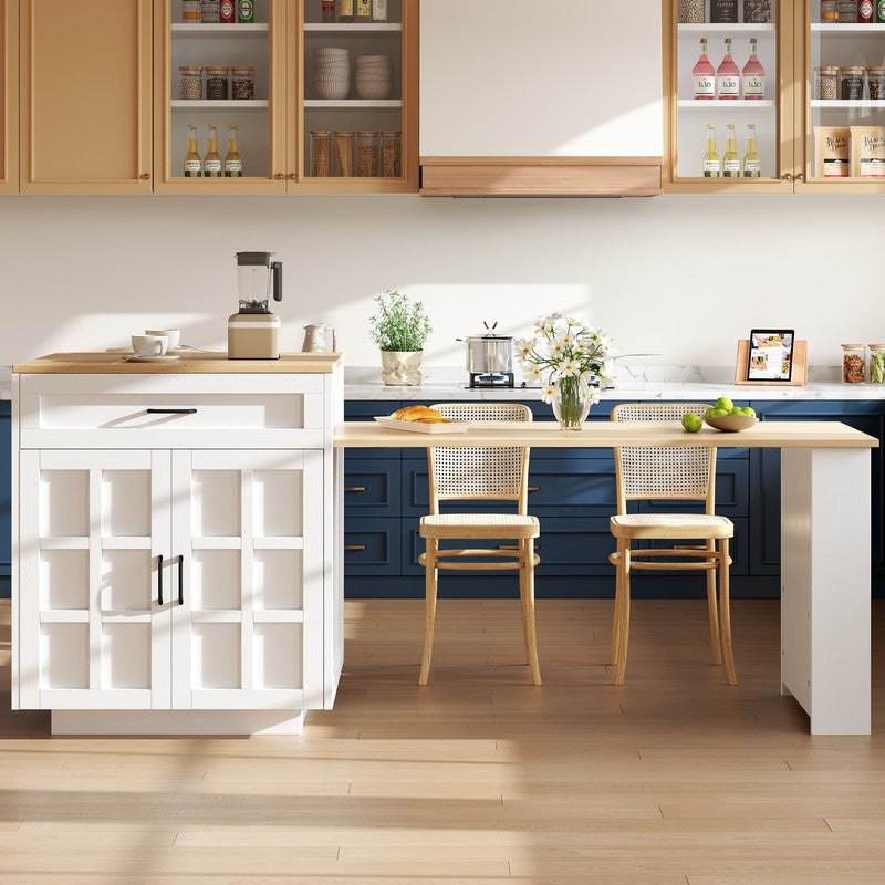 Table a Manger Extensible avec Espace de Rangement, Desserte Cuisine avec Deux tiroirs et Quatre Compartiments,Blanc(133-202×70×93,5cm) - 3