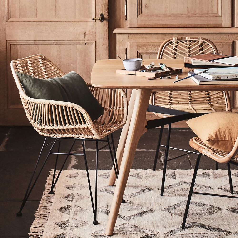 Chaise avec accoudoirs Rotin Naturel ISABELLA ALINEA - larg54 x H82 x ...