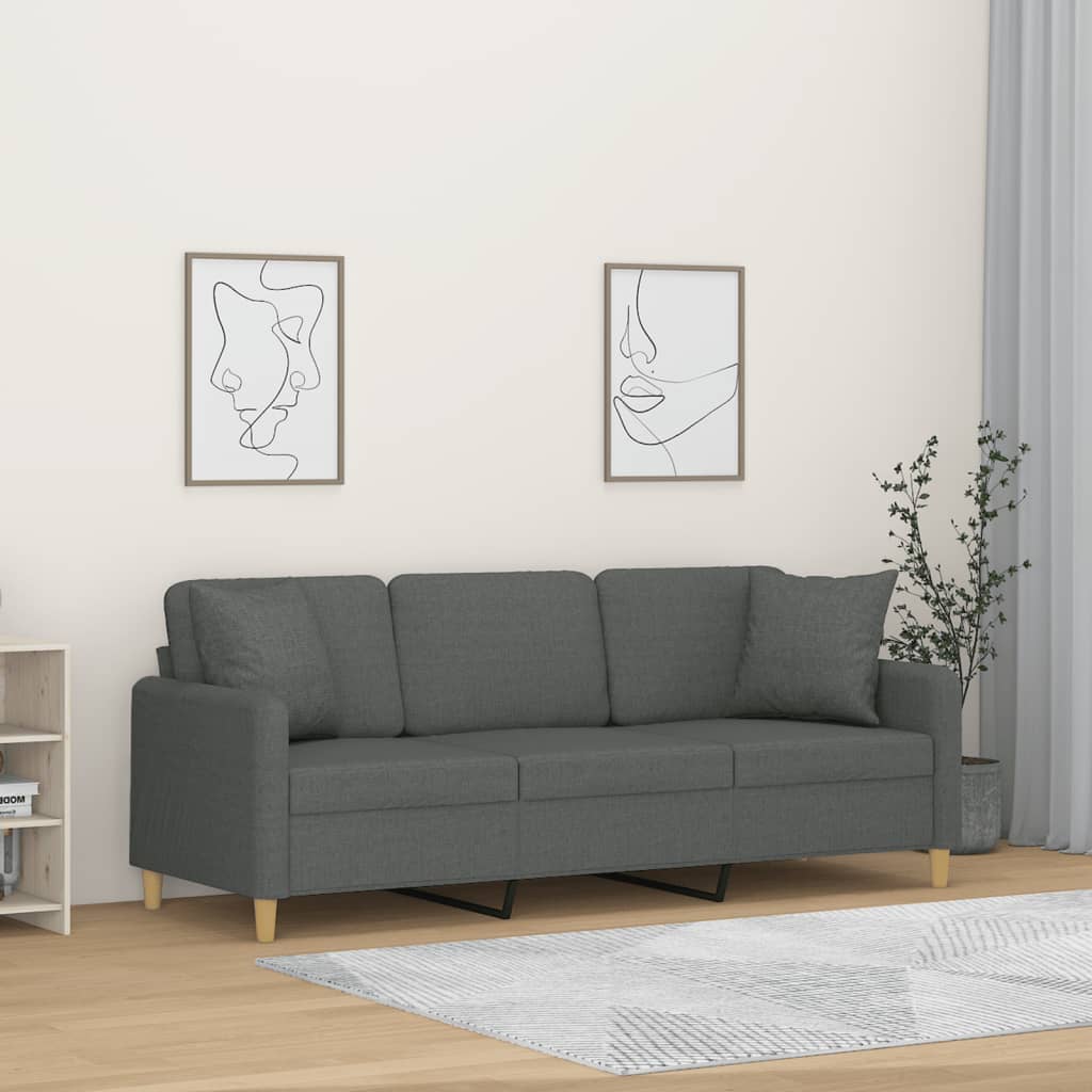 Maison exclusive - sofá de 3 plazas con cojines tela gris oscuro 180 cm