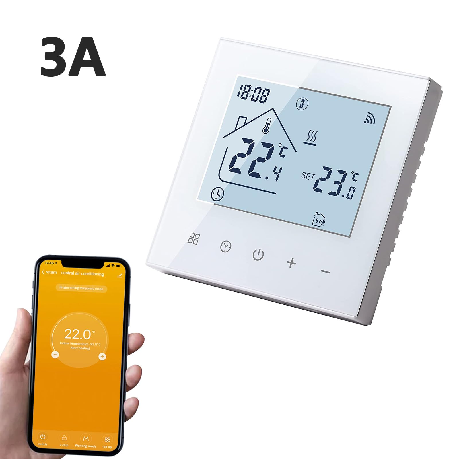 Thermostat intelligent WiFi, pour chauffage au sol, WiFi, écran LED, écran tactile, thermostat numérique, compatible avec Alexa (chauffage chaudière) - 3