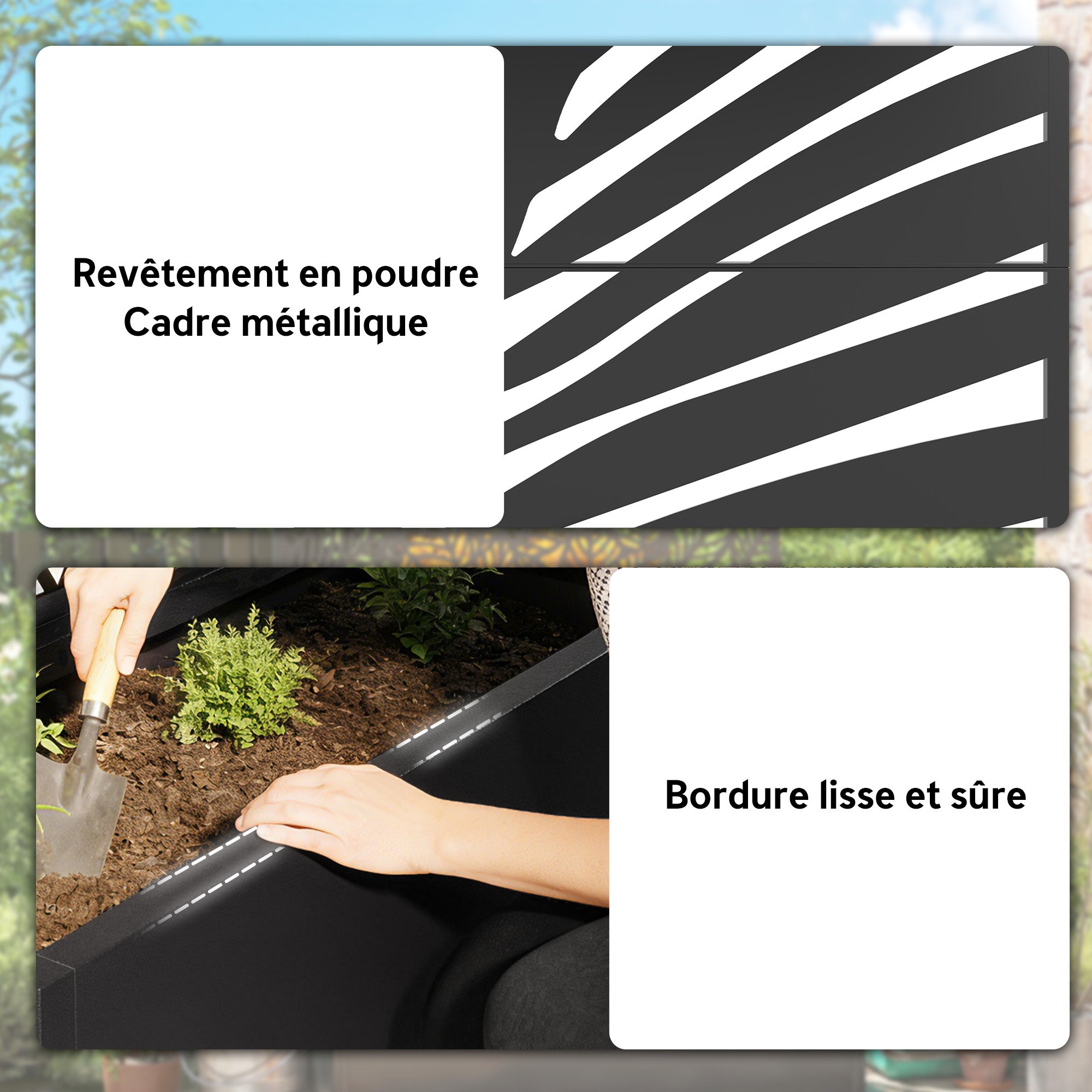 Jardinière avec treillis - Outsunny - avec brise-vue et roulettes verrouillables - pour plantes grimpantes - 90 x 30 x 160 cm, noir - 7