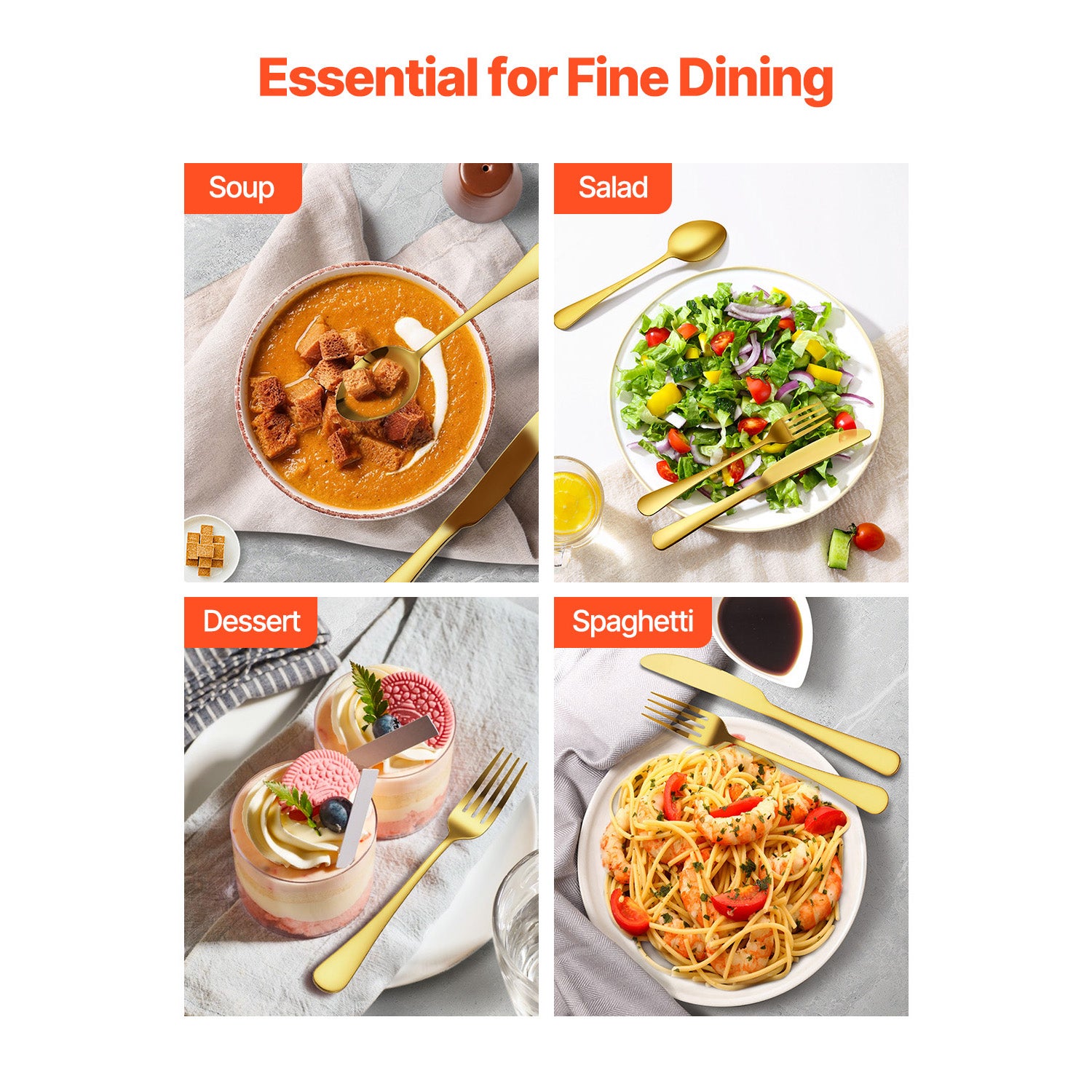 Set posate dorate SucceBuy 60 pezzi Acciaio inox di qualità alimentare, lavabile in lavastoviglie, per 12 persone - 8