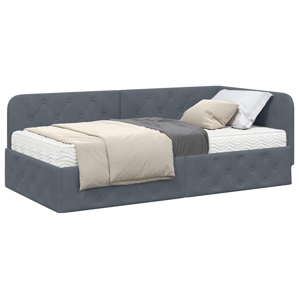 Cadre de lit d'angle en velours gris foncé pour la chambre, 90 × 190 cm - 3