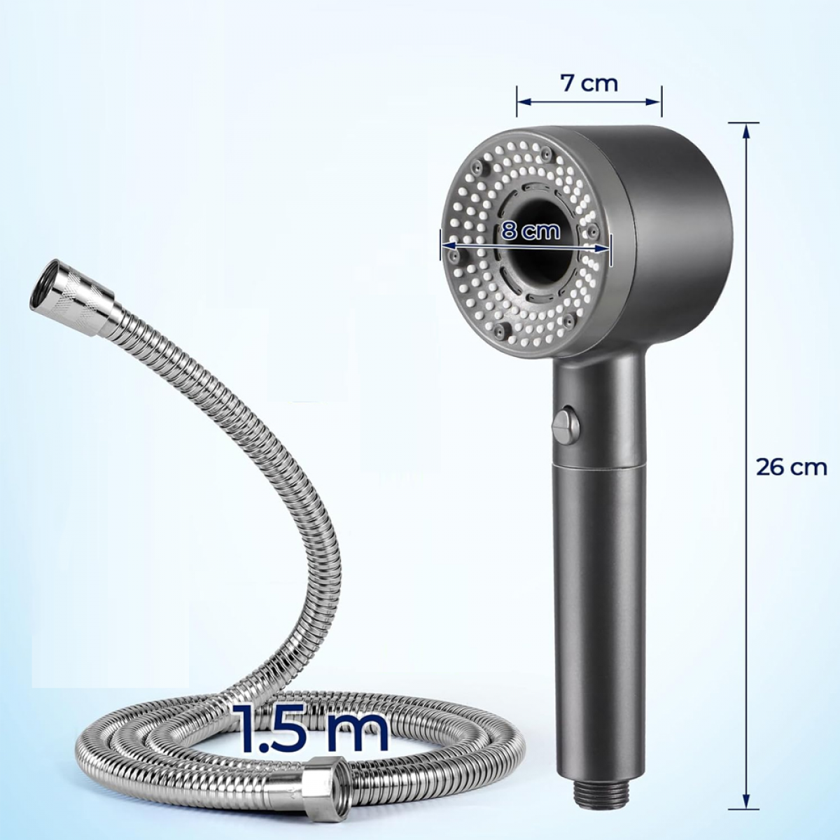 Pommeau de Duche Haute Pression, Economie Deau avec Tuyau Douche 1.5M, Anti Calcaire Douchette avec Filtre, Douche Pommeau avec 5 Modes de Jet - 5