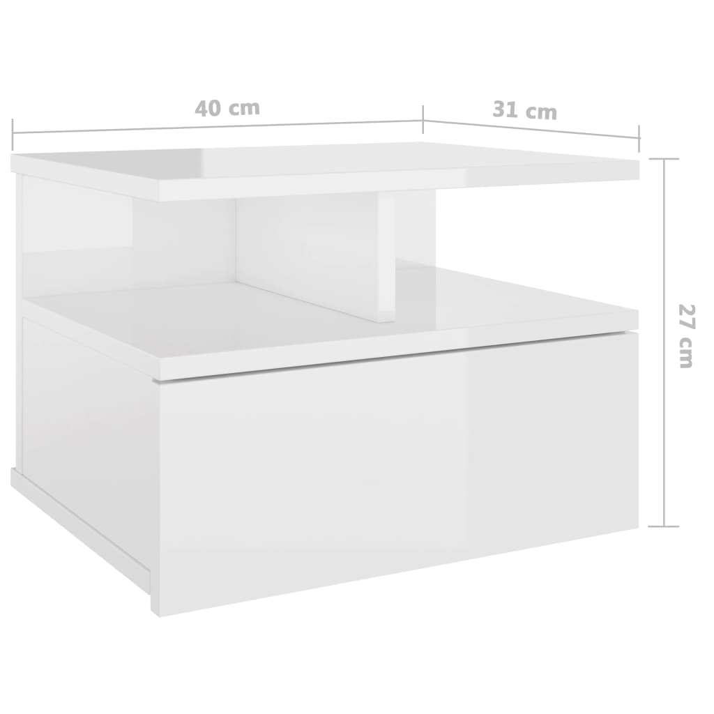 Comodino sospeso 2 pz legno bianco lucido 40x31x27 cm - COMFORTXL - 7