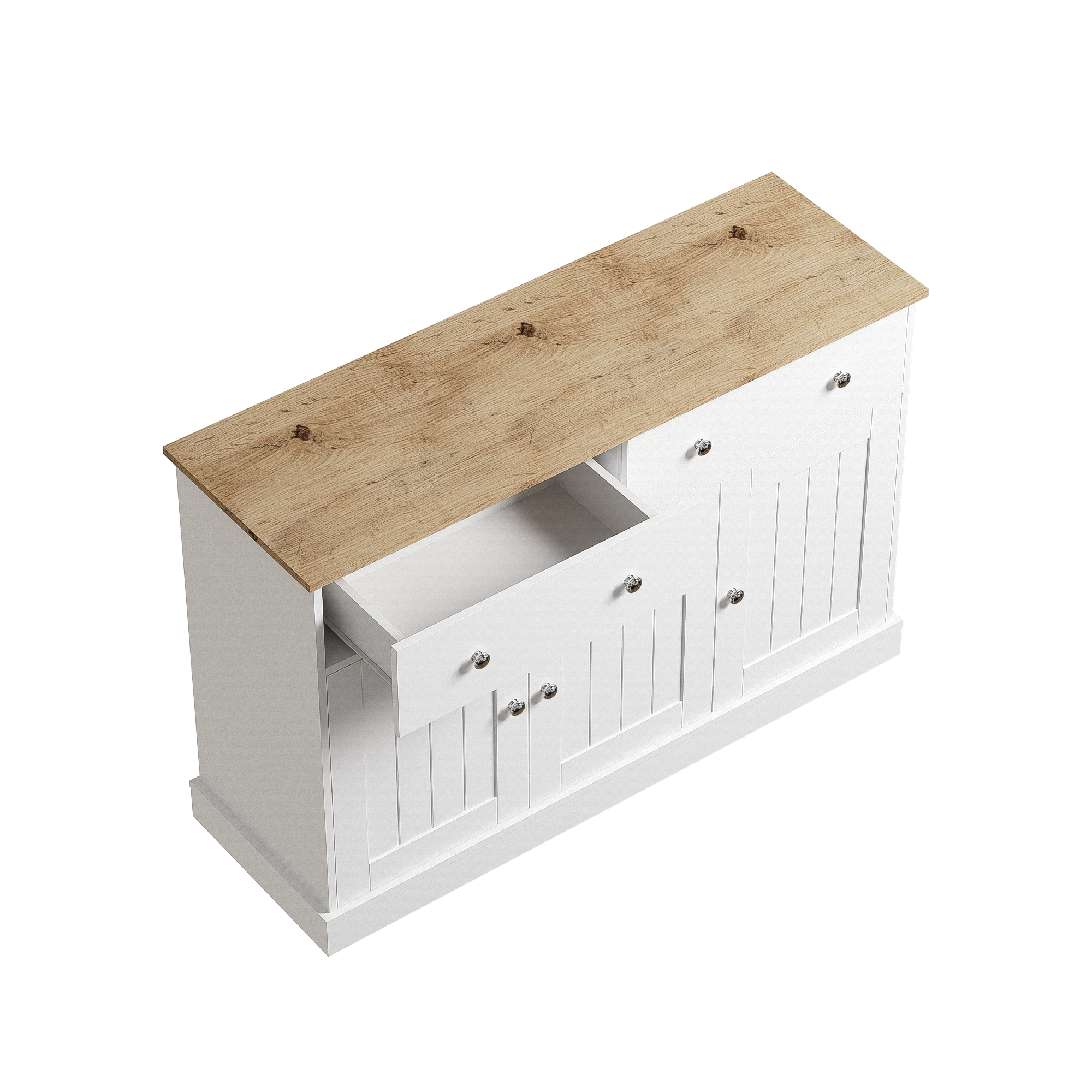 Buffet bas en panneau de particules - 3 portes & 2 tiroirs - Blanc - 8