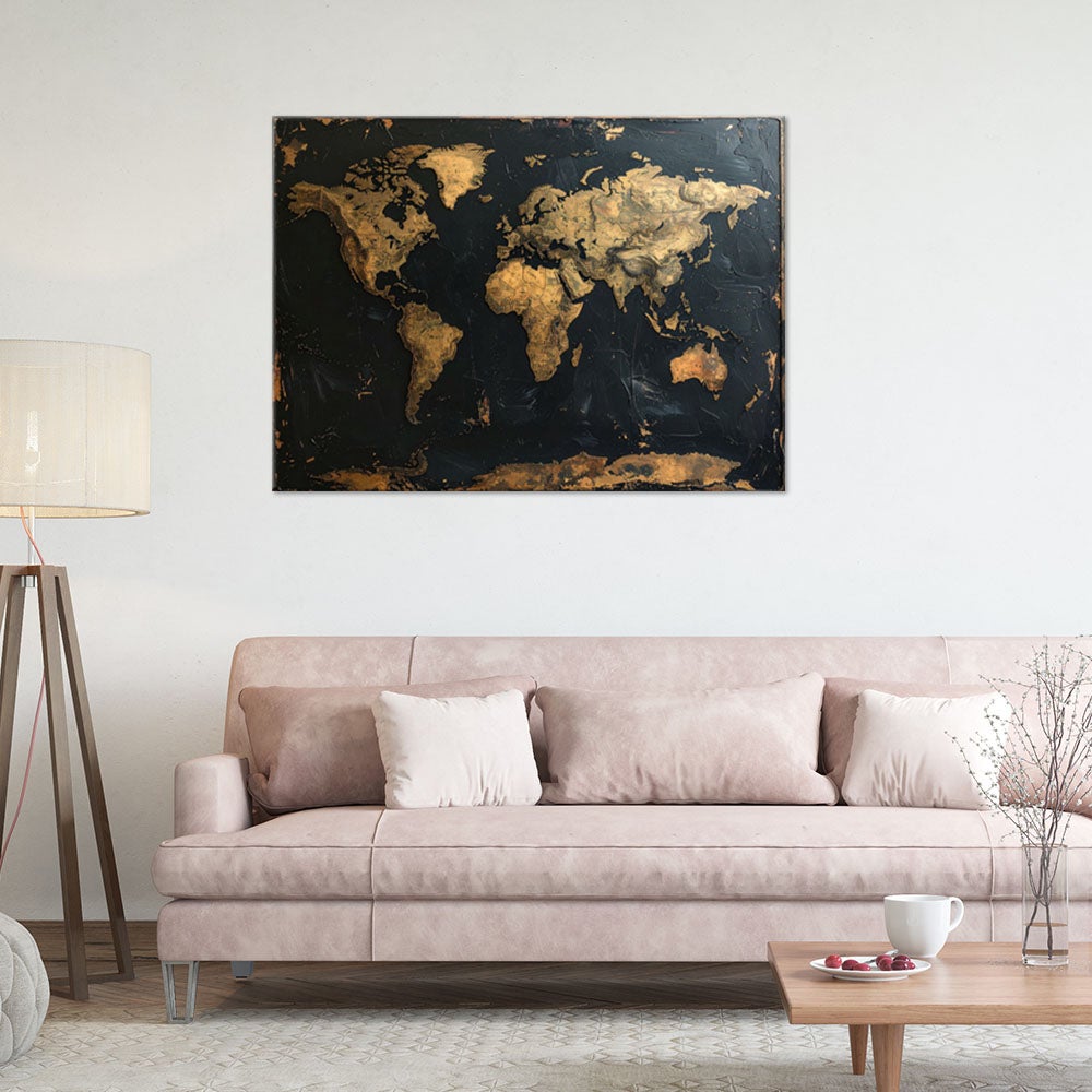 Obraz do salonu biura, mapa świata w stylu retro vintage imitacja farby 90x60 - 2
