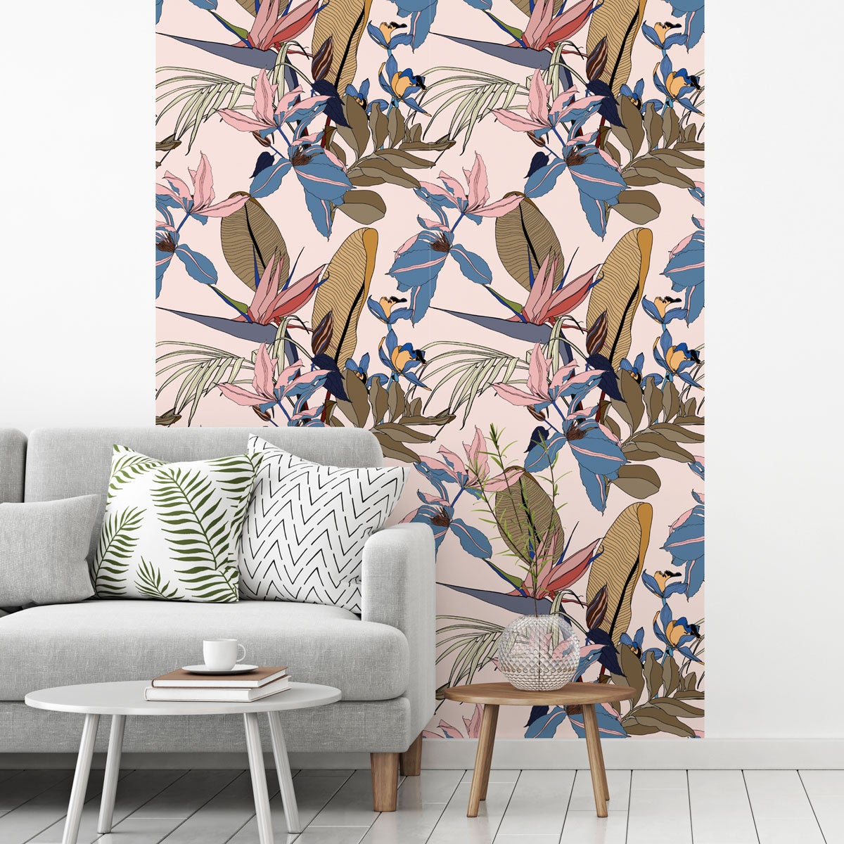 Tapeta włókninowa z klejem - TROPIKALNA RÓŻA, LIŚCIE BANANA I RAJSKIE KWIATY - 1 rolka 300x60 cm