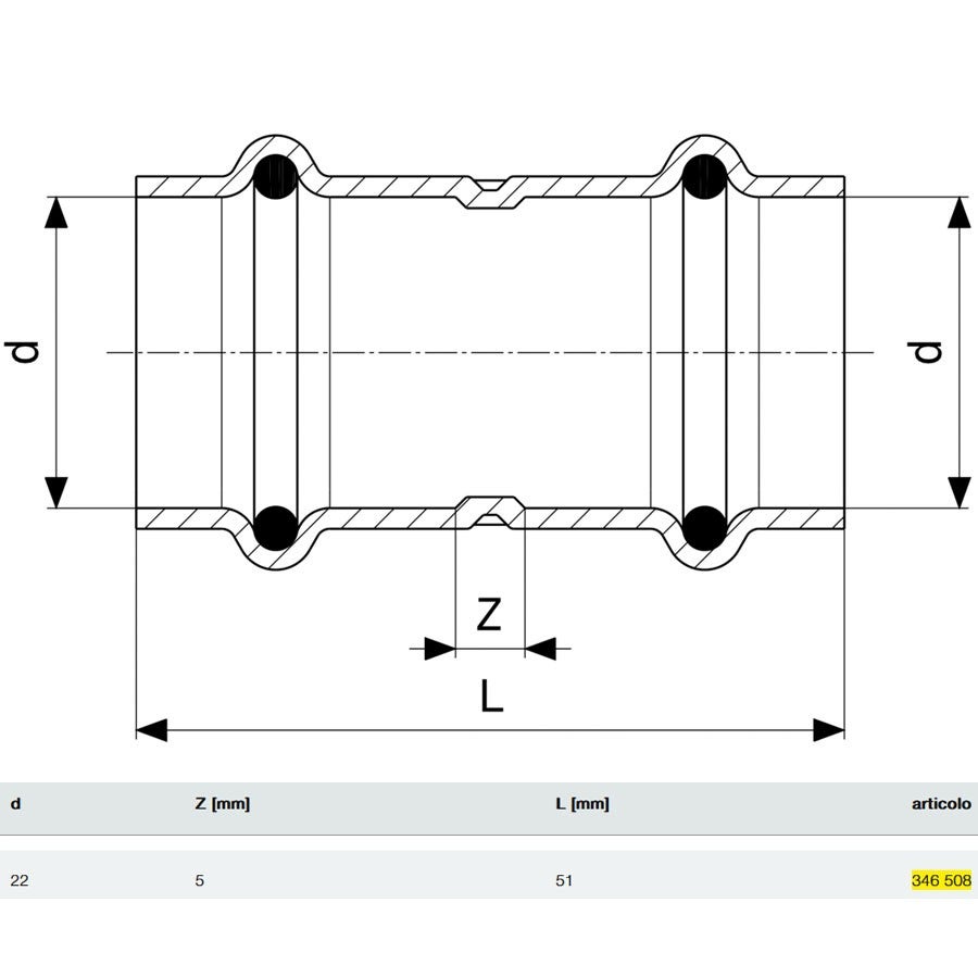 Viega - Manchon cuivre à sertir Profipress G FF - 22mm - 346508 - 3