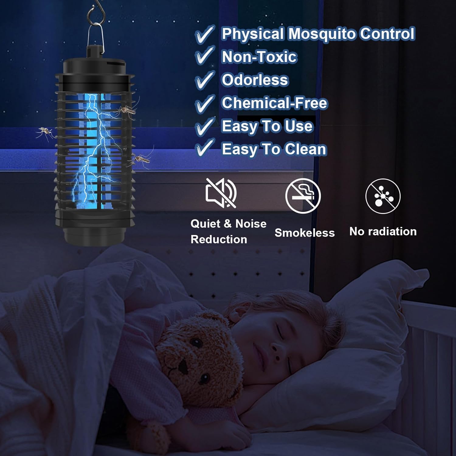 Lampe Anti Moustique UV Tue Mouche Electrique Intérieur et Extérieure, 360 ° Tueur D'Insectes Répulsif Anti Moustique Electrique-Noir - 3