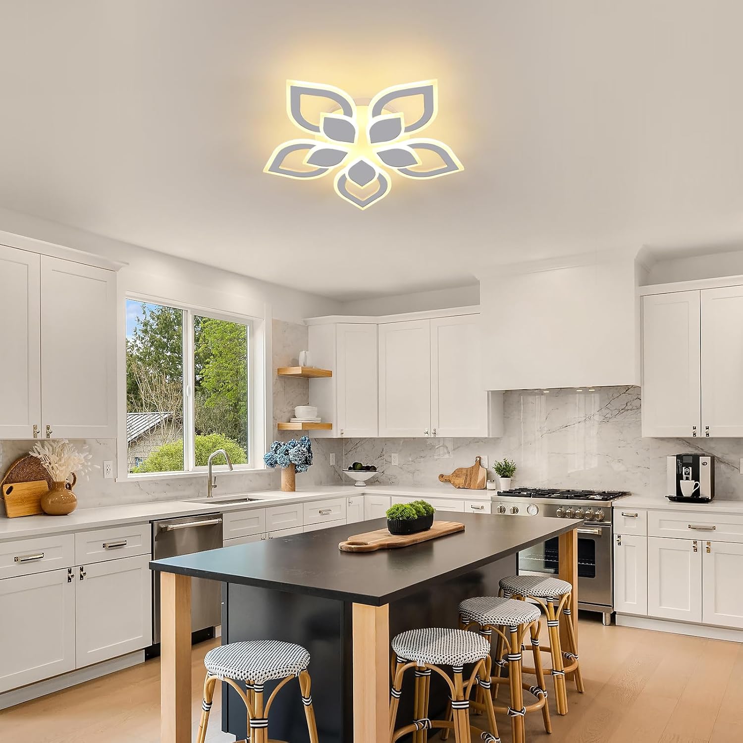 Plafonnier LED Moderne Dimmable 30W Étoile 3 Têtes - Luminaire Télécommande Chambre Salon