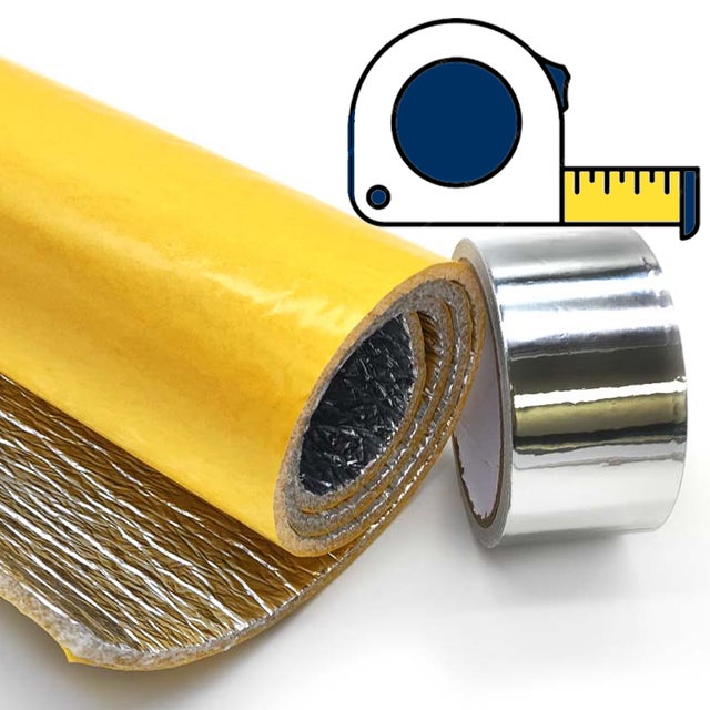 ISOLANT THERMIQUE AUTOCOLLANT AU MÈTRE (largeur 1,2m) + Ruban aluminium. Fabriqué en 100 % aluminium - Pour maisons, caravanes, bureaux, entrepôts
