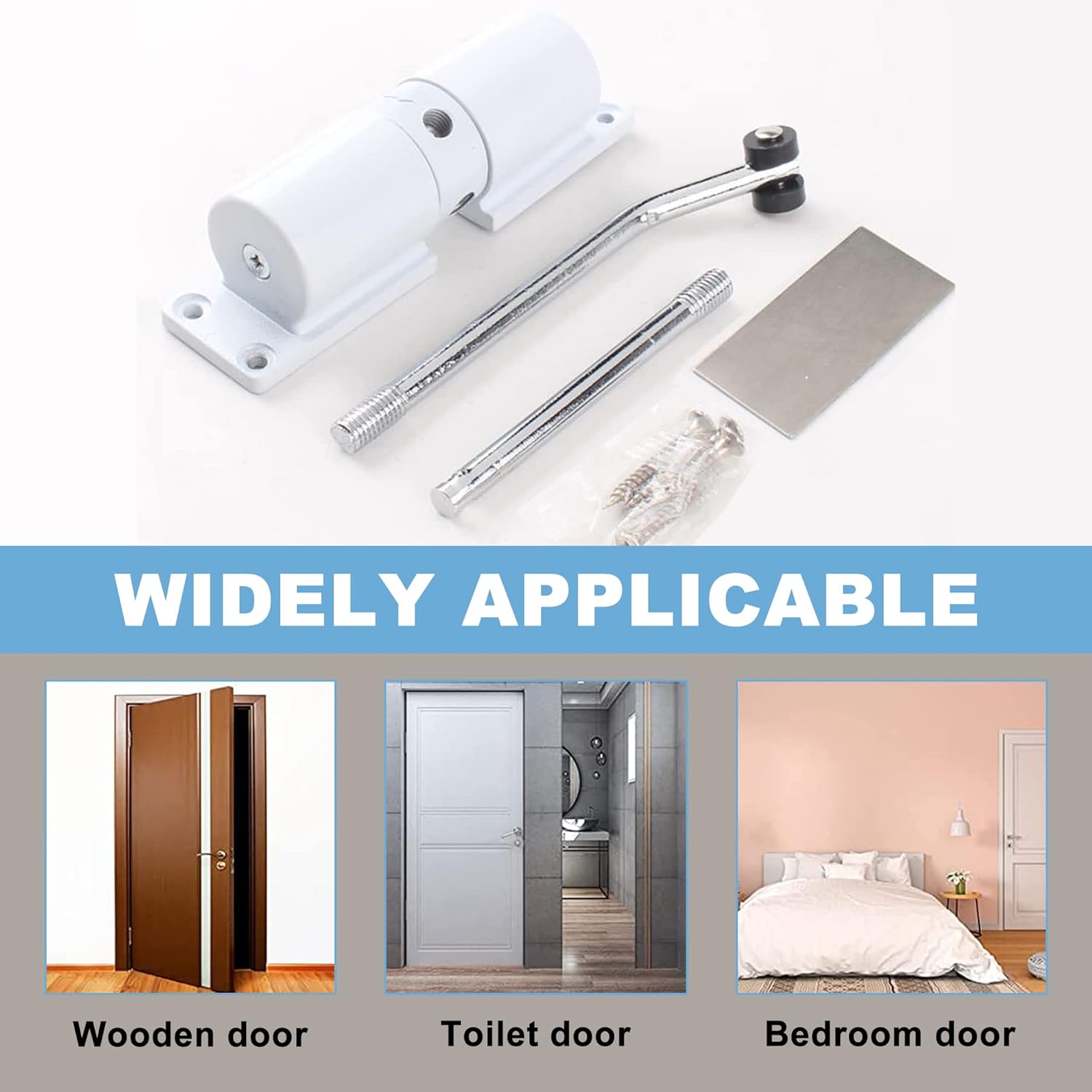 2 Pièces Ferme Porte Automatique, Réglable Ferme Porte à Ressort pour Portes Jusqu'à 40 kg, Groom Fermeture Porte avec Tige de Réglage - 5