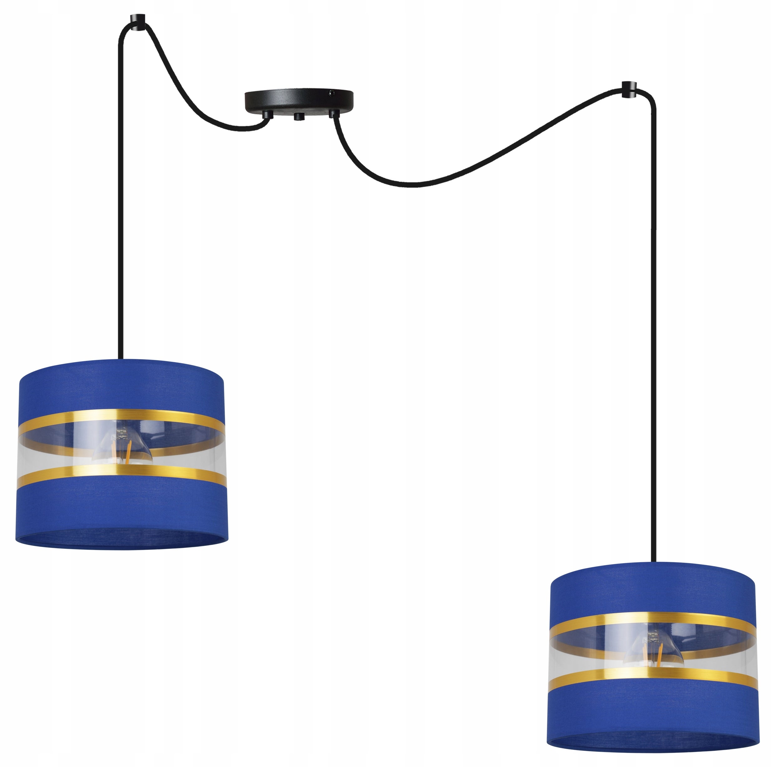 Lampa sufitowa wisząca Spider Elegance Gold boho 2xE27 abażur walec czarno/niebieski Light Home LH