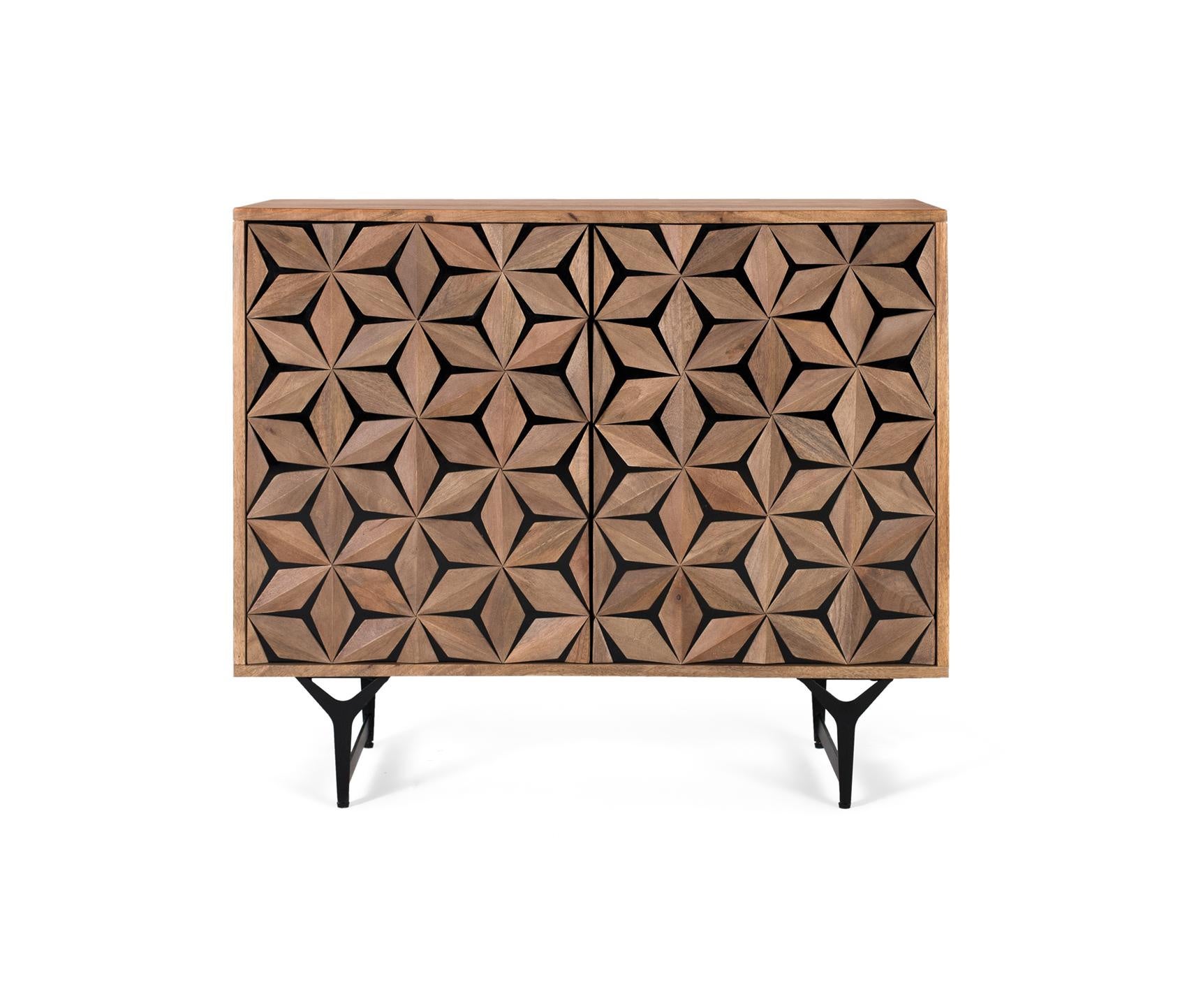 Komoda z drewna mango, styl nowoczesny, geometryczny - 76x90x40 GYC