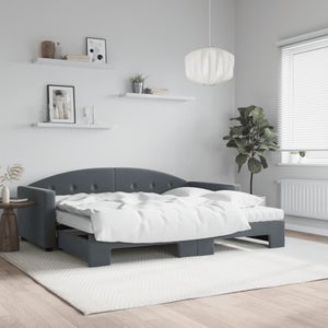 Lit De Jour Avec Tiroir Gigogne Et Matelas – 90x200 Cm – Velours Gris Clair – Neuf