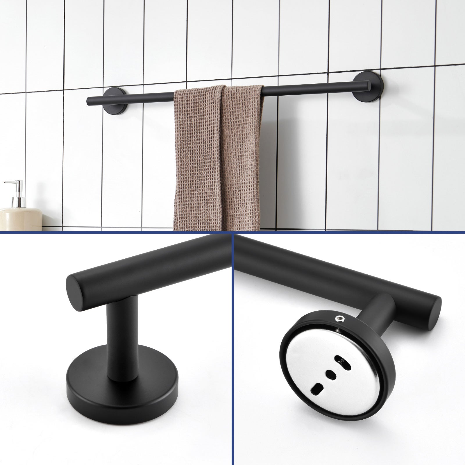 Porte-serviettes Multifonctionnel en Acier Inoxydable 304 Noir, Porte-serviettes Unipolaire Adapté pour Salle de Bain/Serviette Hygiénique/Cuisine - 4