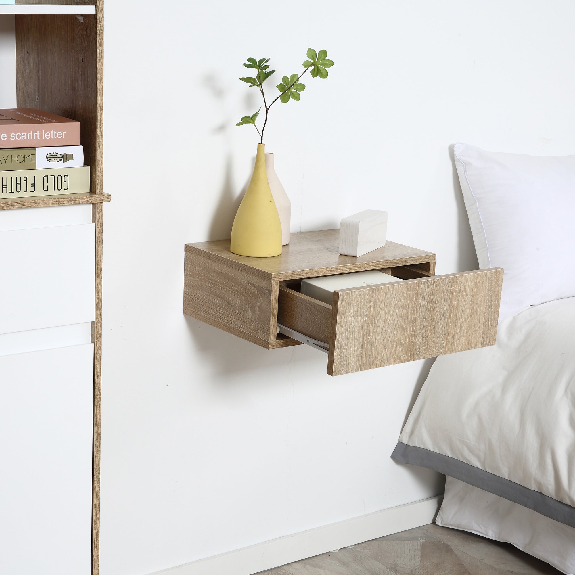 HOMCOM Set 2 Comodini Sospesi per Camera, Comodini Moderni con Fissaggio a Parete, in Legno, 40x30x15cm - 9