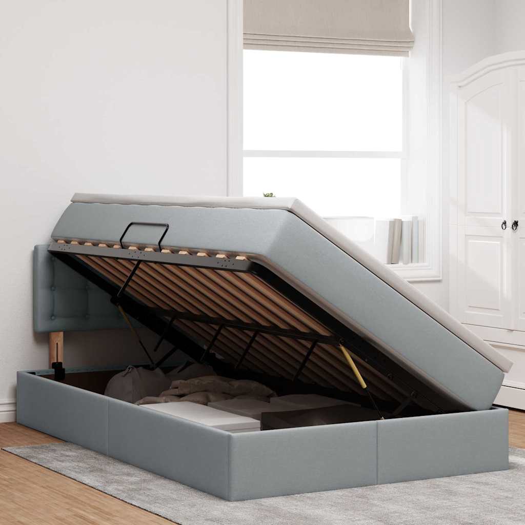 Lit avec rangement et matelas gris clair 120 x 200 cm en velours - 4